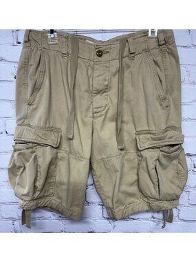 Y2K Abercrombie Fitch Cargo Shorts Size 32 Tan Paratrooper Button Fly